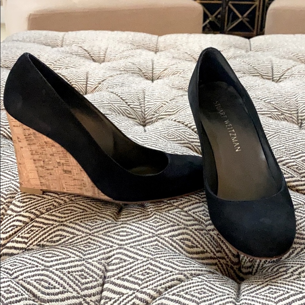 Stuart Weitzman black wedges 7.5